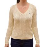 POLO RALPH LAUREN WOMAN CABLE V-NECK SWEATER CREAM