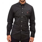 POLO RALPH LAUREN MEN CUSTOM FIT NATURAL STRETCH POPLIN SHIRT BLACK