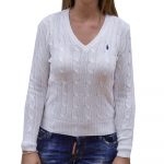 POLO RALPH LAUREN WOMAN BSR LONG SLEEVE V-NECK SWEAT WHITE