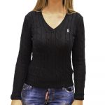 POLO RALPH LAUREN WOMAN BSR LONG SLEEVE V-NECK SWEATER BLACK