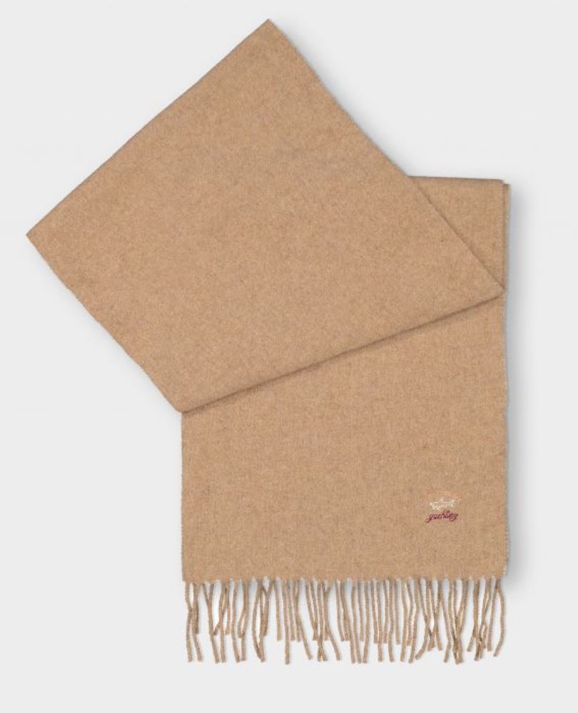 I20P7001-128-1 PAUL&SHARK WOOL AND CASHMERE SCARF WITH ICONIC BADGE BEIGE - Image 1
