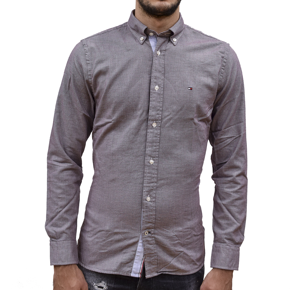 MW0MW14999-VLP-1 TOMMY HILFIGER MELANGE DOBBY SHIRT DEEP ROUGE - Image 1