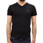 POLO RALPH LAUREN CUSTOM SLIM FIT JERSEY V-NECK T-SHIRT BLACK