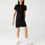 LACOSTE WOMAN STRETCH COTTON PIQUE POLO DRESS BLACK