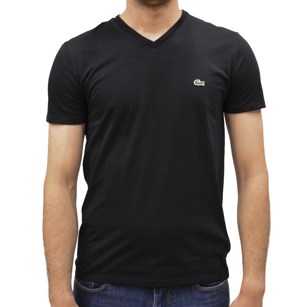 TH6710-00-031-1 LACOSTE MEN V-NECK PIMA COTTON JERSEY T-SHIRT BLACK - Image 1