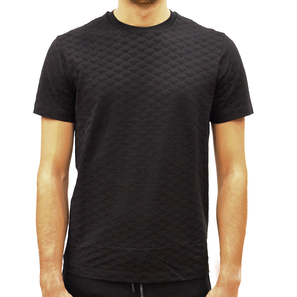 8N1TL7-1JHWZ-0999-1 EMPORIO ARMANI JERSEY T-SHIRT WITH ALL OVER JACQUARD EAGLE NERO - Image 1