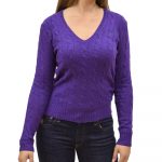 POLO RALPH LAUREN WOMAN KIMBERLY CLASSIC LONG SLEEVE V NECK SWEATER VALLEY PURPLE HEATHER