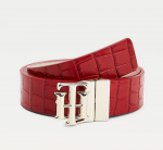 TOMMY HILFIGER WOMAN TH LOGO REVERSIBLE LEATHER BELT 3.0 RED CROCO ALABASTER