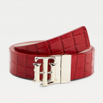 TOMMY HILFIGER WOMAN TH LOGO REVERSIBLE LEATHER BELT 3.0 RED CROCO ALABASTER
