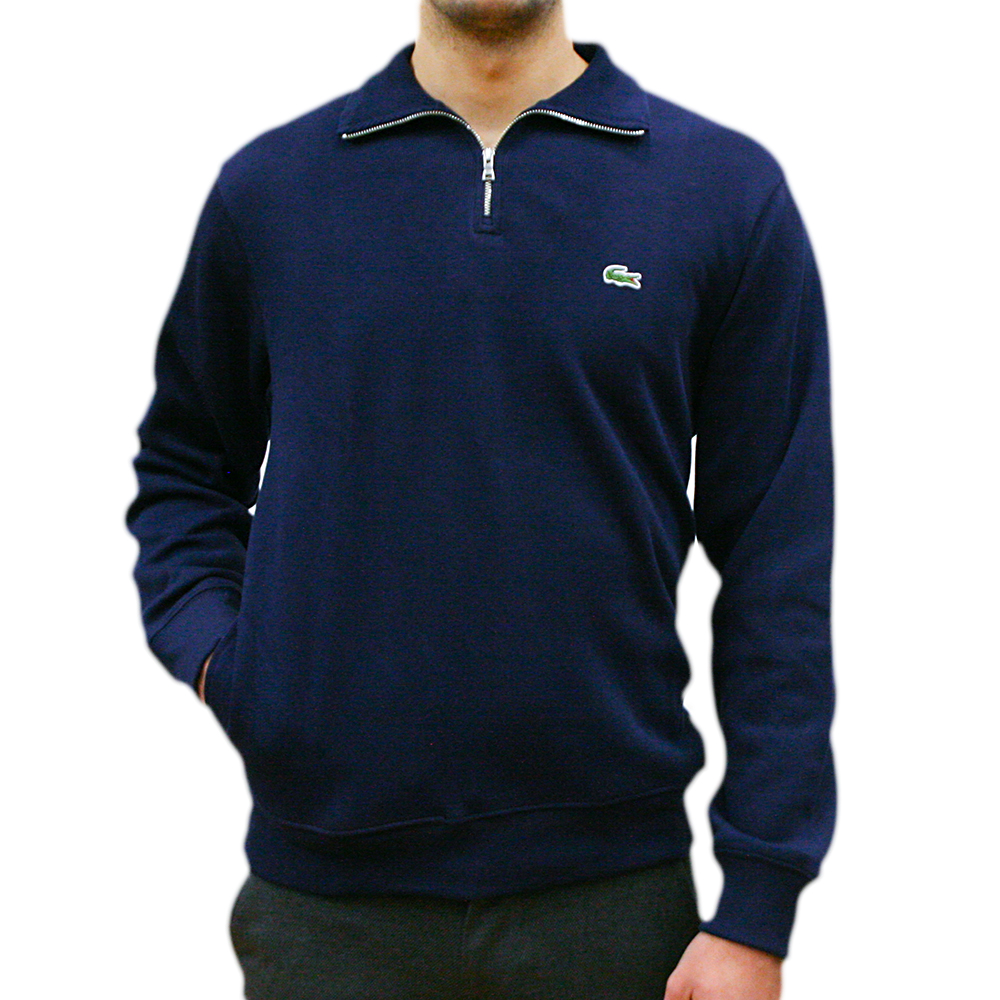 SH1927-00-166-1 LACOSTE MEN'S ZIPPERED STAND UP COLLAR COTTON SWEATSHIRT BLEU MARINE - Image 1
