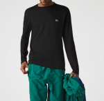 LACOSTE MEN'S CREW NECK PIMA COTTON JERSEY LONG SLEEVE T-SHIRT NOIR