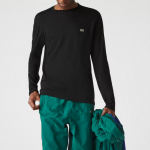 LACOSTE MEN'S CREW NECK PIMA COTTON JERSEY LONG SLEEVE T-SHIRT NOIR