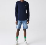 LACOSTE MEN'S CREW NECK PIMA COTTON JERSEY LONG SLEEVE T-SHIRT BLEU MARINE