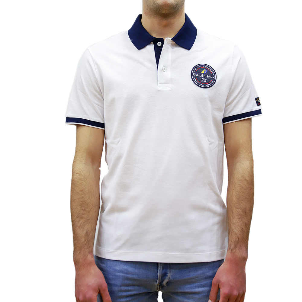 22411215-010-1 PAUL&SHARK ORGANIC COTTON PIQUE POLO YACHT CLUB WHITE - Image 1