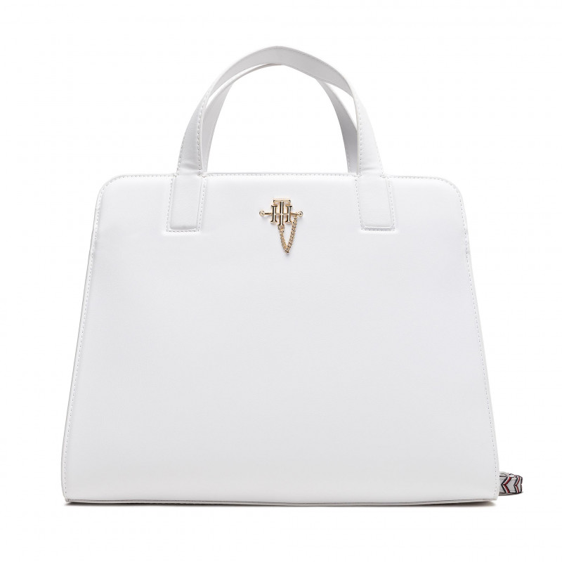 AW0AW11333-0K9-1 TOMMY HILFIGER TH CHAIN SATCHEL BAG WHITE CORPORATE - Image 1