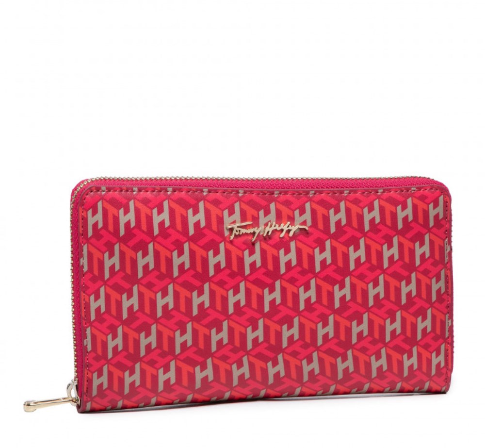AW0AW11775-0JV-1 TOMMY HILFIGER ICONIC TOMMY LGR ZA WALLET PINK MONOGRAM - Image 1