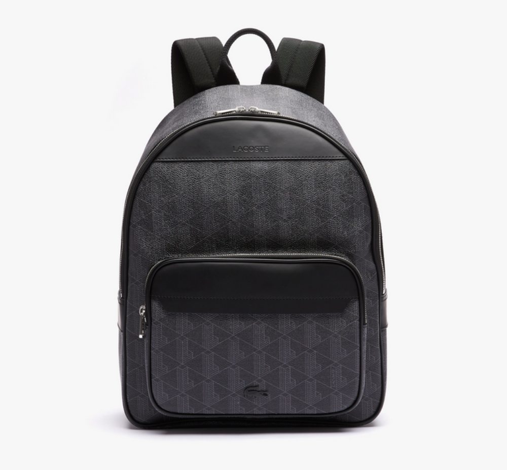 NH3649LX-H45-1 LACOSTE ALLOVER MONOGRAM BACKPACK POLYVINYL CHLORIDE NOIR GRIS - Image 1