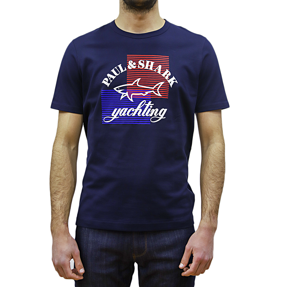 22411032-013-1 PAUL&SHARK YACHTING STRIPES ORGANIC COTTON T-SHIRT NAVY - Image 1