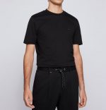 BOSS MEN COTTON THOMPSON 01 JERSEY SHORT SLEEVE T-SHIRT BLACK