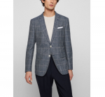 BOSS H-HUTSON-222 SLIM FIT JACKET IN A CHECKED WOOL-LINED BLEND NAVY