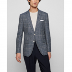 BOSS H-HUTSON-222 SLIM FIT JACKET IN A CHECKED WOOL-LINED BLEND NAVY