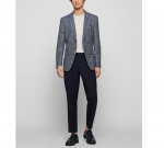 BOSS H-HUTSON-222 SLIM FIT JACKET IN A CHECKED WOOL-LINED BLEND NAVY - Image 3
