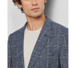 BOSS H-HUTSON-222 SLIM FIT JACKET IN A CHECKED WOOL-LINED BLEND NAVY - Image 2