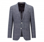 BOSS H-HUTSON-222 SLIM FIT JACKET IN A CHECKED WOOL-LINED BLEND NAVY - Image 6