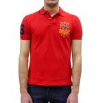 POLO RALPH LAUREN CUSTOM SLIM FIT TRIPLE PONY MESH POLO SHIRT RED