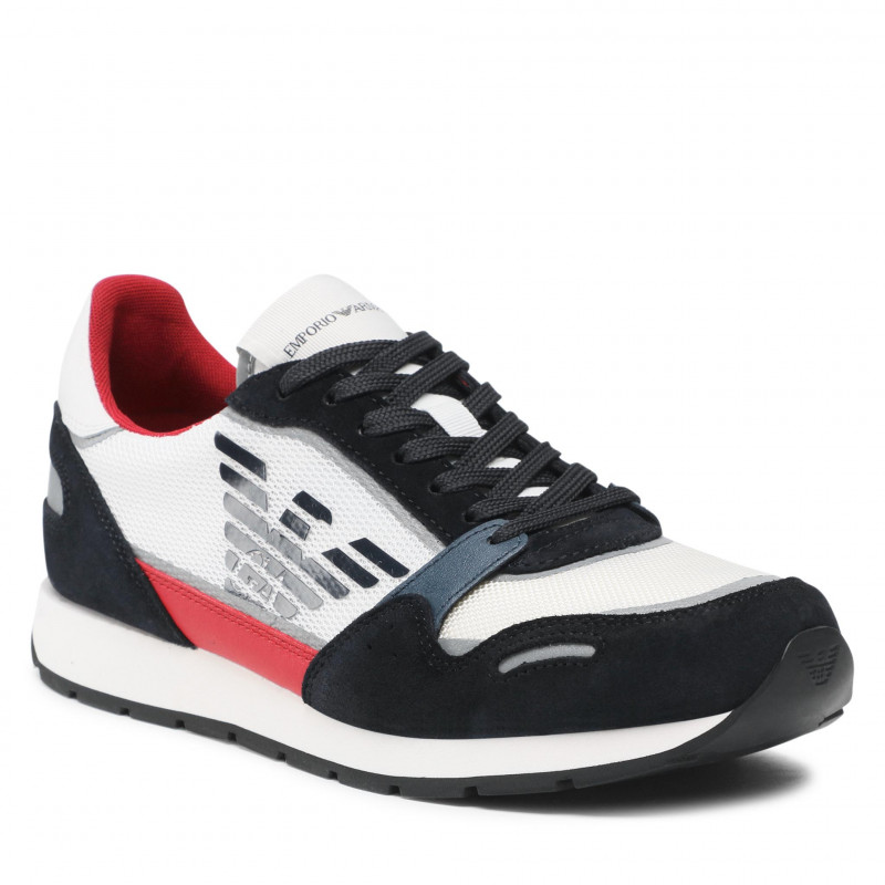 X4X537-XM678-Q824-1 EMPORIO ARMANI SUEDE SNEAKERS NAVY OFF WHITE RED - Image 1