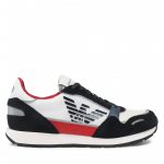 EMPORIO ARMANI SUEDE SNEAKERS NAVY OFF WHITE RED - Image 2