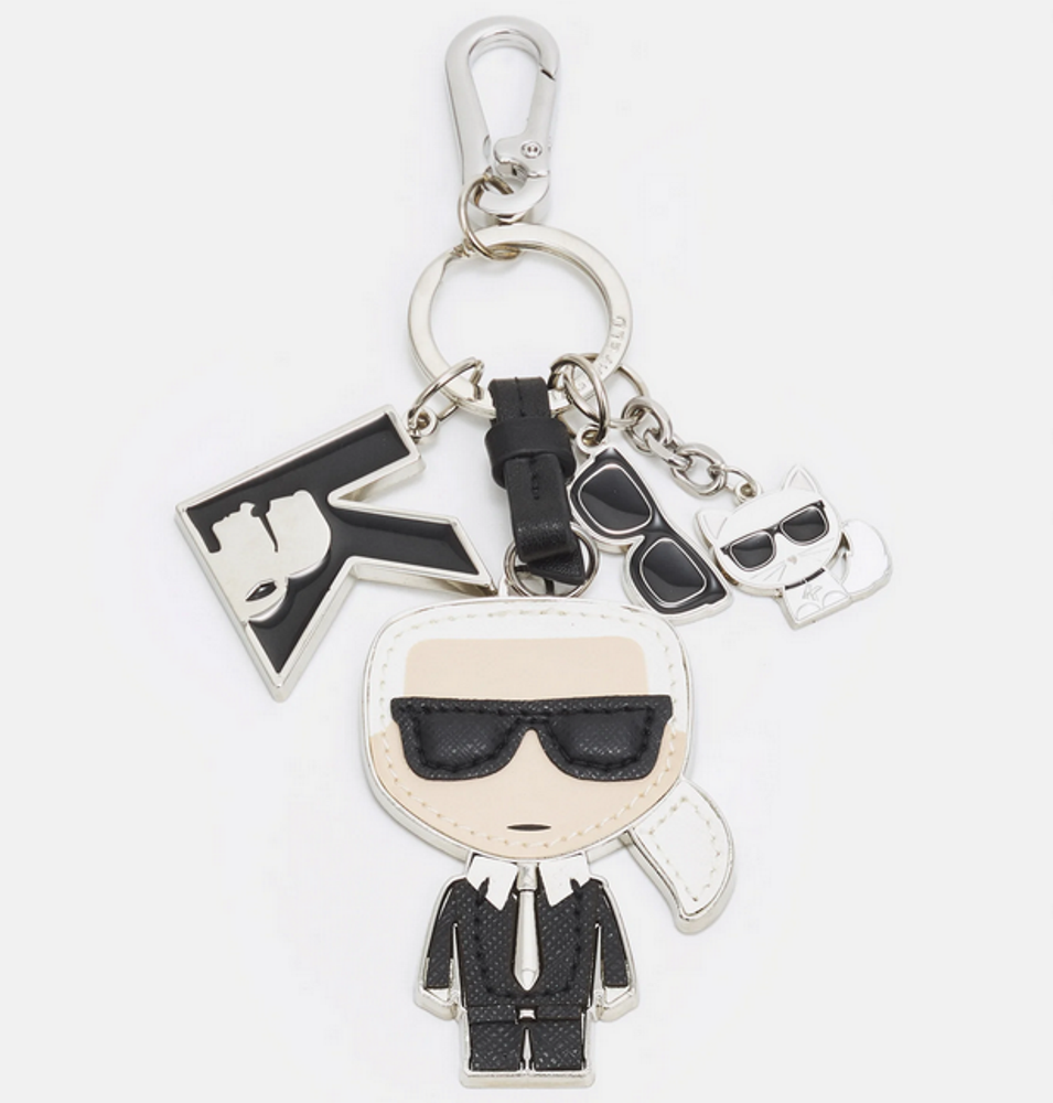 220M3814-A975-1 KARL LAGERFELD KARL IKONIK CHARM KEYCHAIN NICKEL BLACK WHITE - Image 1