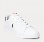 POLO RALPH LAUREN MEN HERITAGE COURT LEATHER SNEAKER WHITE NAVY RED