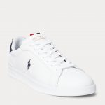 POLO RALPH LAUREN MEN HERITAGE COURT LEATHER SNEAKER WHITE NAVY RED