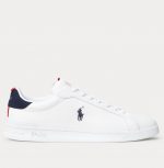 POLO RALPH LAUREN MEN HERITAGE COURT LEATHER SNEAKER WHITE NAVY RED - Image 2