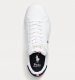 POLO RALPH LAUREN MEN HERITAGE COURT LEATHER SNEAKER WHITE NAVY RED - Image 4