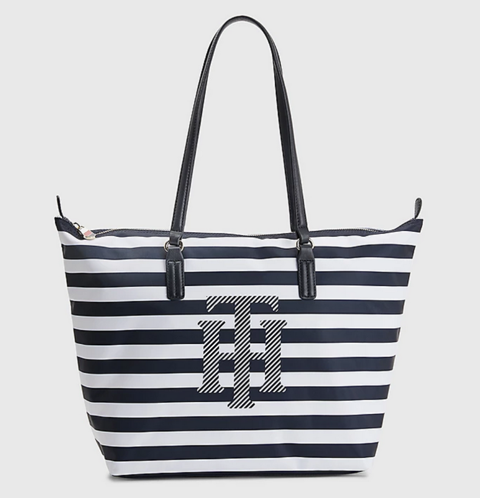 AW0AW11343-0G4-1 TOMMY HILFIGER WOMAN NYLON STRIPE POPPY TOTE NAVY BLUE STRIPES - Image 1
