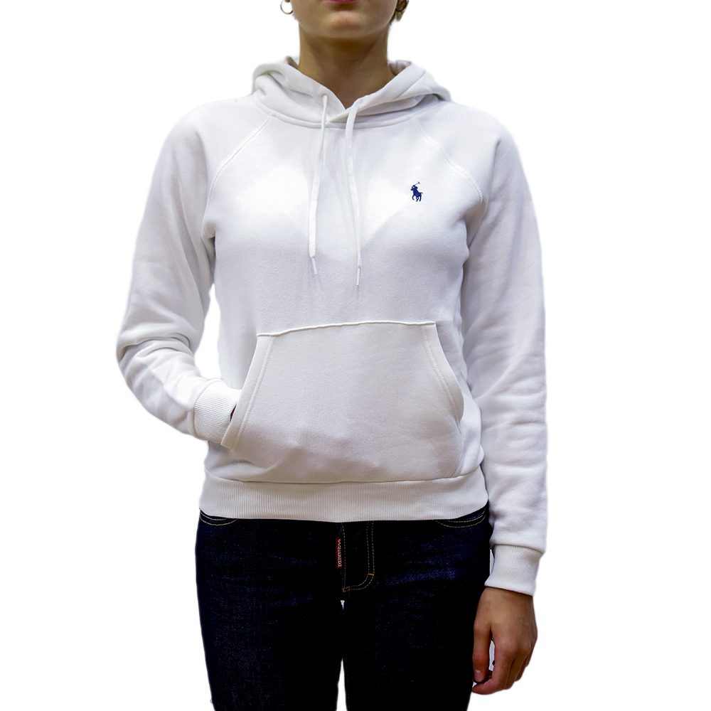 211794394001-1 POLO RALPH LAUREN WOMAN FLEECE PULLOVER HOODIE SWEATSHIRT WHITE - Image 1