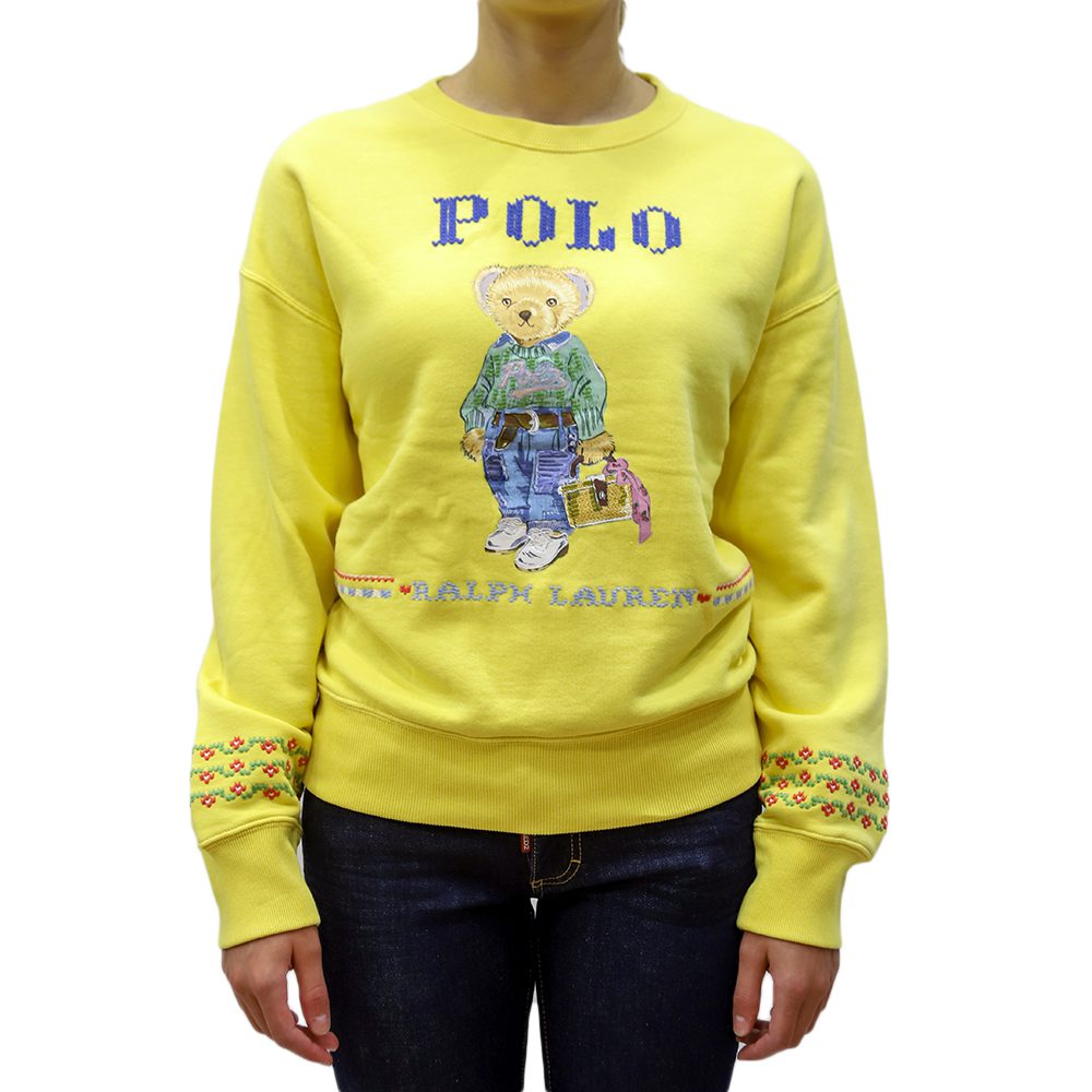 211872981001-1 POLO RALPH LAUREN WOMAN NEW ORLEANS POLO BEAR FLEECE SWEATSHIRT FALL YELLOW - Image 1