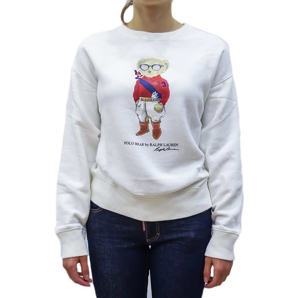 211872982001-1 POLO RALPH LAUREN WOMAN JOCKEY POLO BEAR LONG SLEEVE SWEATER NEVIS WHITE - Image 1