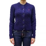 POLO RALPH LAUREN WOMAN CABLE KNIT WOOL CASHMERE LONG SLEEVE CARDIGAN HUNTER NAVY