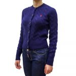 POLO RALPH LAUREN WOMAN CABLE KNIT WOOL CASHMERE LONG SLEEVE CARDIGAN HUNTER NAVY - Image 2