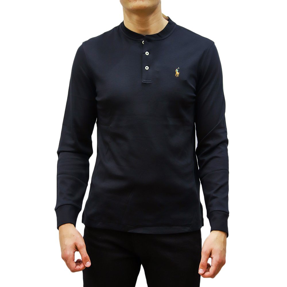 710876614001-1 POLO RALPH LAUREN MEN CUSTOM SLIM FIT INTERLOCK LONG SLEEVE T-SHIRT BLACK - Image 1