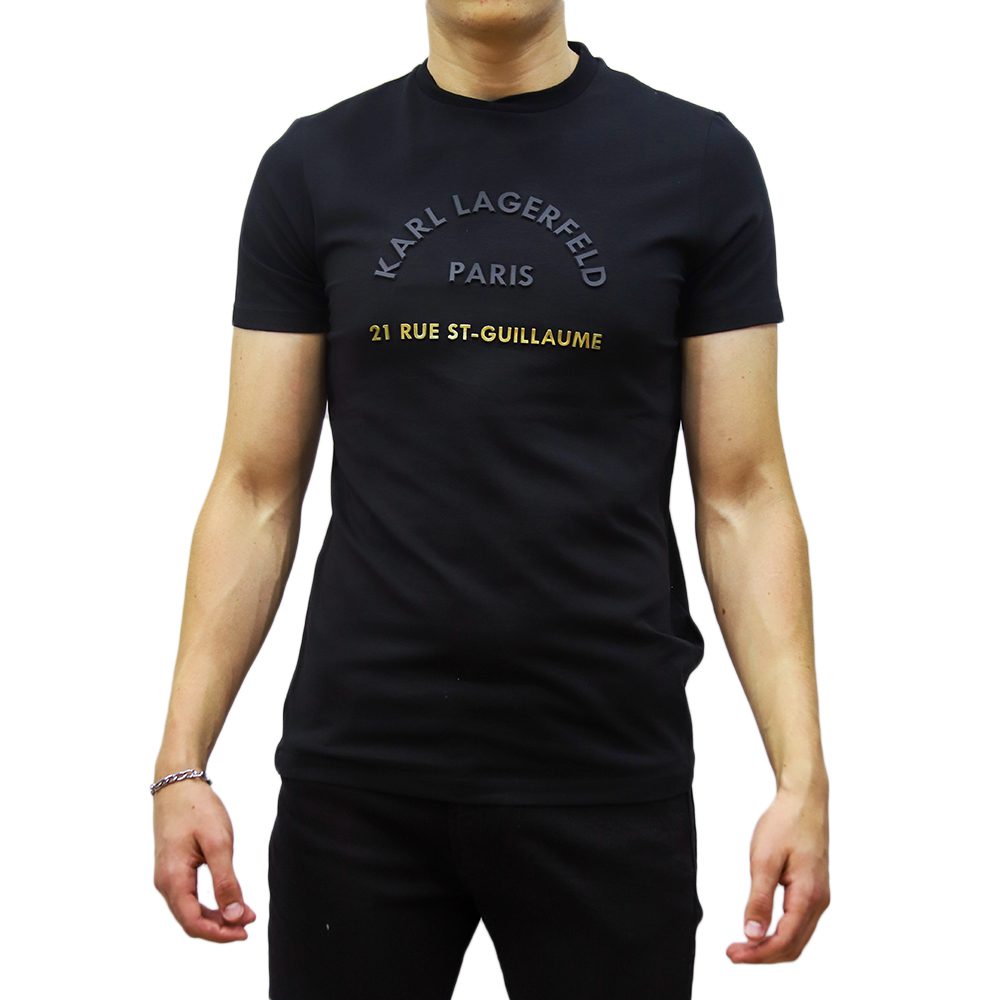 755420-524221-160-1 KARL LAGERFELD MEN KARL LOGO CREWNECK T-SHIRT BLACK GOLD - Image 1