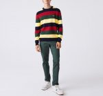 LACOSTE MEN'S STRIPED ORGANIC COTTON JERSEY SWEATER BLEU MARINE JAUNE