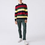 LACOSTE MEN'S STRIPED ORGANIC COTTON JERSEY SWEATER BLEU MARINE JAUNE