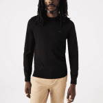 LACOSTE MEN'S CREW NECK MERINO WOOL SWEATER NOIR