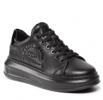 KARL LAGERFELD WOMAN KAPRI METAL MAISON KARL LACE UP SNEAKERS BLACK LTHR MONO