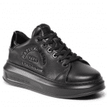 KARL LAGERFELD WOMAN KAPRI METAL MAISON KARL LACE UP SNEAKERS BLACK LTHR MONO