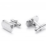 HUGO MEN E-CLASSIC OVAL CUFFLINKS WITH ENGRAVED LOGO SILVER